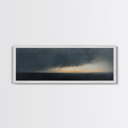 Storm On The Horizon - Panoramic Seascape Painting Print - Subdued Wall Art - Moody Decor - Boho Style Minimalist Landscape Painting