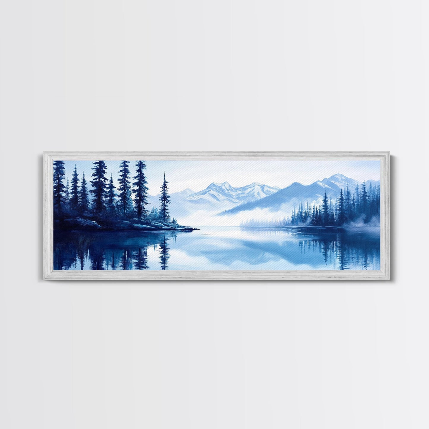 Winter In The Mountains, Framed Canvas Print, Panoramic Oversized Wall Art, Large Horizontal Wide Framed Canvas, Above Bed Decor