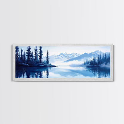 Winter In The Mountains, Framed Canvas Print, Panoramic Oversized Wall Art, Large Horizontal Wide Framed Canvas, Above Bed Decor