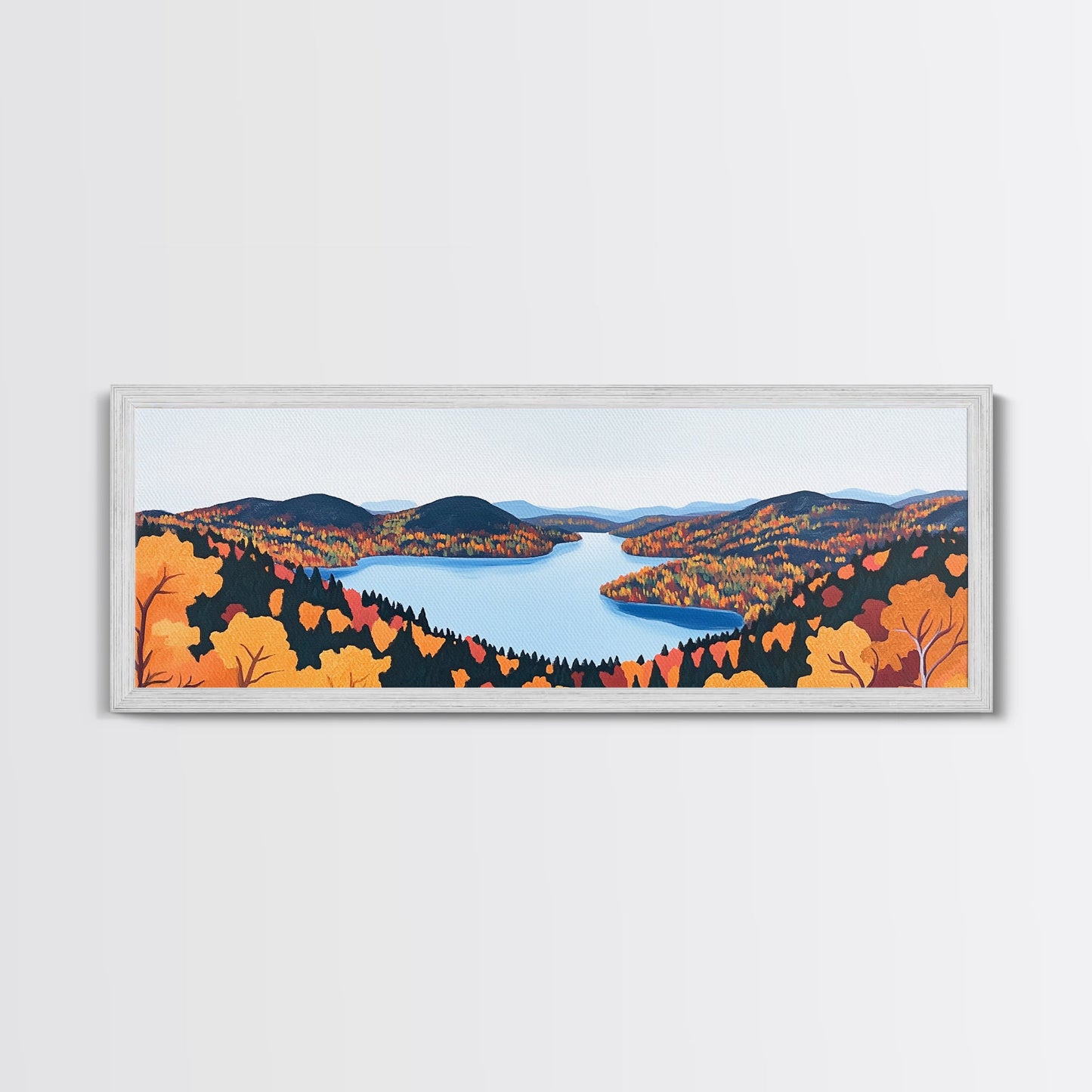 Fall In The Valley, Framed Canvas Print, Wood Framed Wall Art, Panoramic Landscape Painting