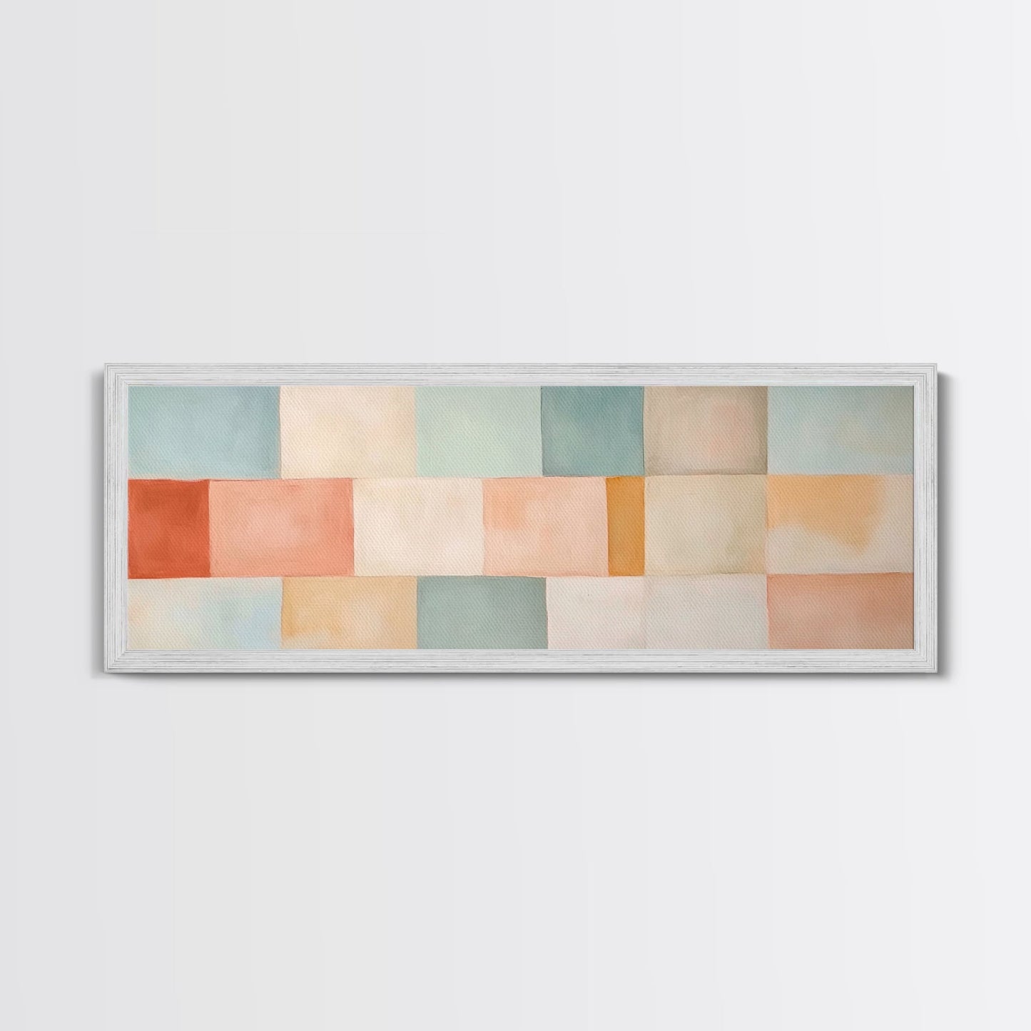 Midcentury Modern Style Abstract Square, Framed Canvas Print, MCM Modern Wall Art, Pastel Colors, Large Horizontal Wall Art Print