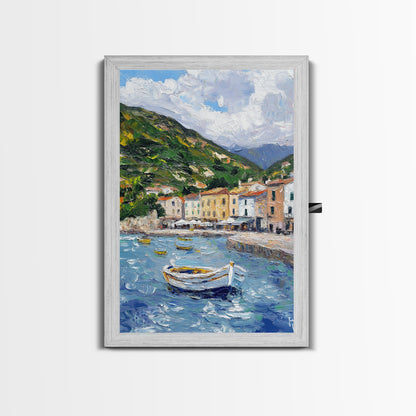 Modern Art Canvas Print - Italian Fishing Village - Italy Oil Painting - Neutral Wall Art - Seascape Painting - Impasto Style Print - Boho