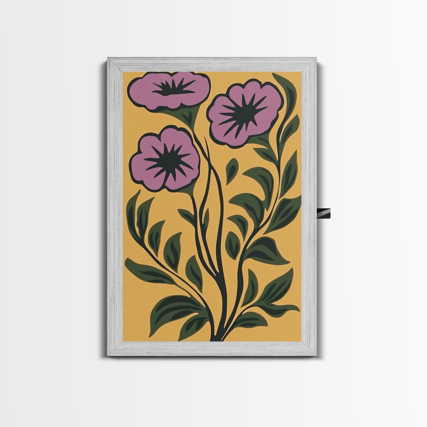 Framed Canvas Canvas Wall Art Mid-Century Modern Boho Flower Print, Purple and Yellow Wall Art, Modern Art Boho Home Decor, Minimalist