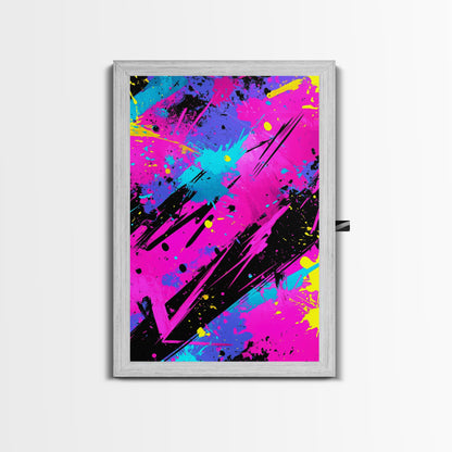 Graffiti Wall Art Splatter Art, Framed Canvas Print, Grunge Style Abstract Art