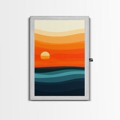 Abstract Sunset Over The Ocean Art Deco Style Wall Art Canvas Print, Beautiful Wall Art, Vertical Living Room Decor