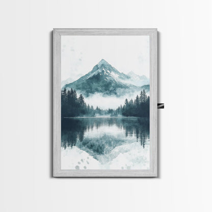 Fog In The Mountains, Framed Canvas Print, Pacific Northwest, Cascade Mountains, Emerald Green Landscape Painting, Boho Decor