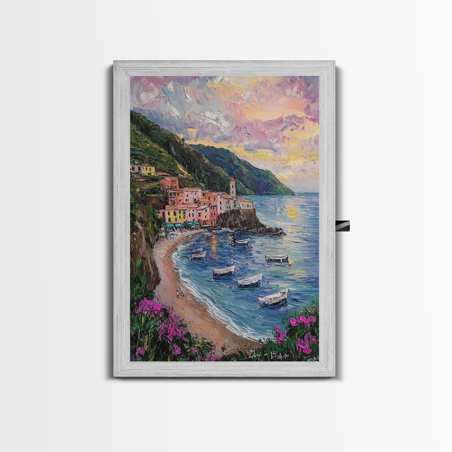 Italy At Sunset - Framed Canvas Print - Impasto Style Print Abstract Art - Calming Soothing Home Decor - Bedroom Art