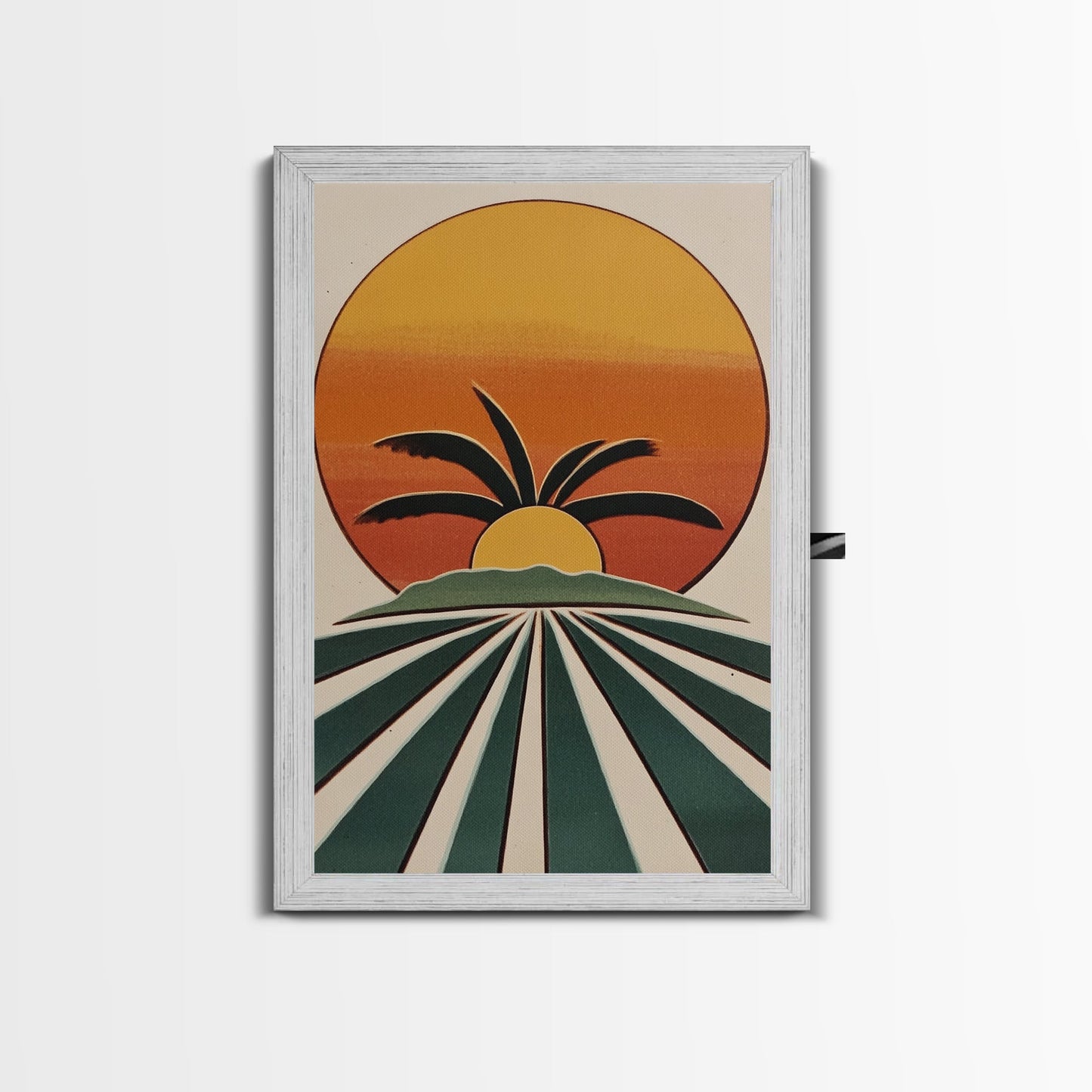 Palm Tree Sunset, Wood Framed Wall Art, Canvas Print, Boho Home Decor, Retro Style Modern Art