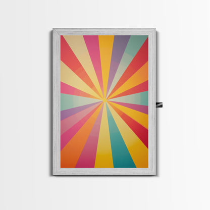 MCM Inspired Wall Art, Fire Engine Red, Slate Green, Storm Grey and Bee Yellow Geometric Framed Canvas Print, Boho Decor