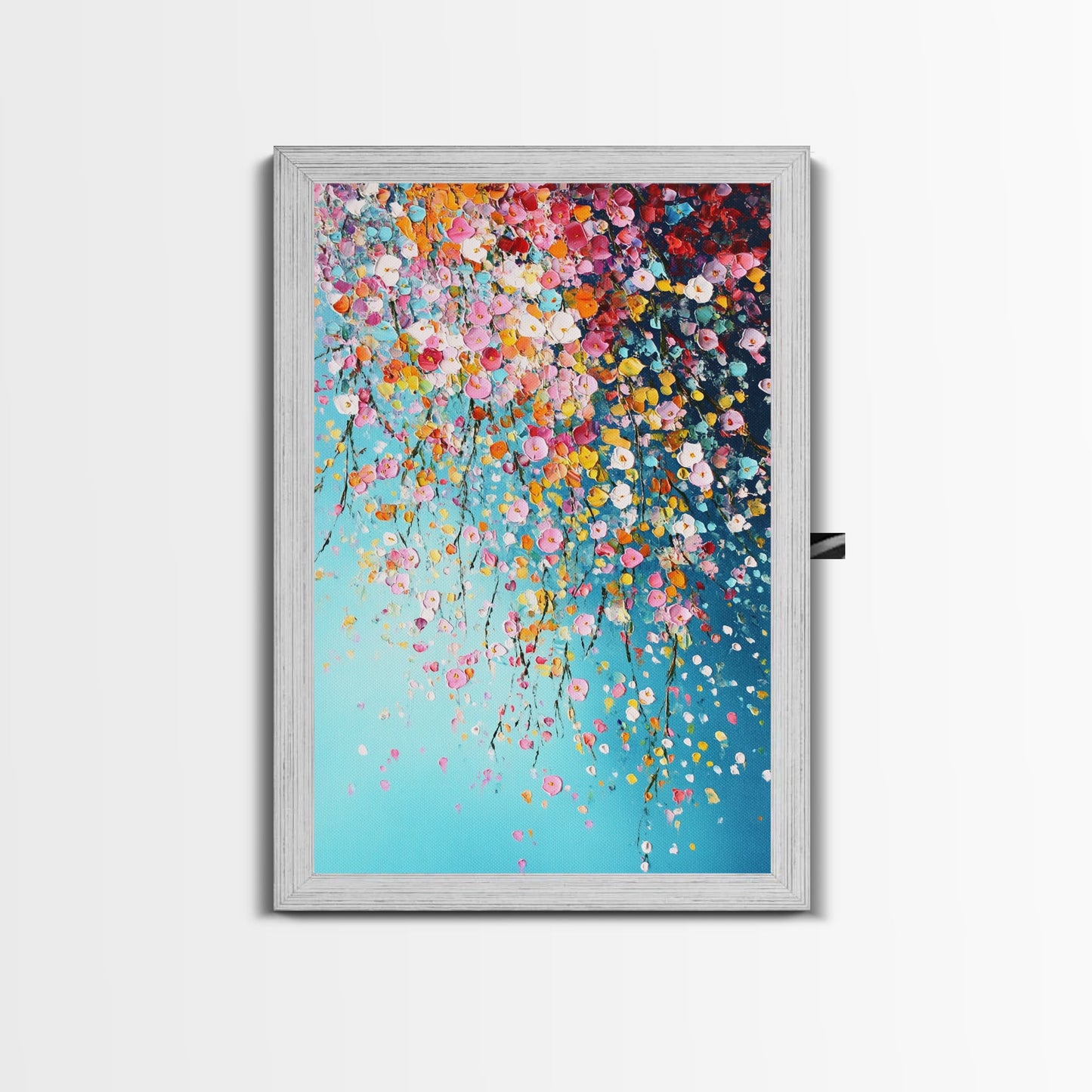 Beautiful Wild Flower Wall Art with Turquoise Background, Modern Farmhouse, Boho Style living room art, Minimalist Floral Print