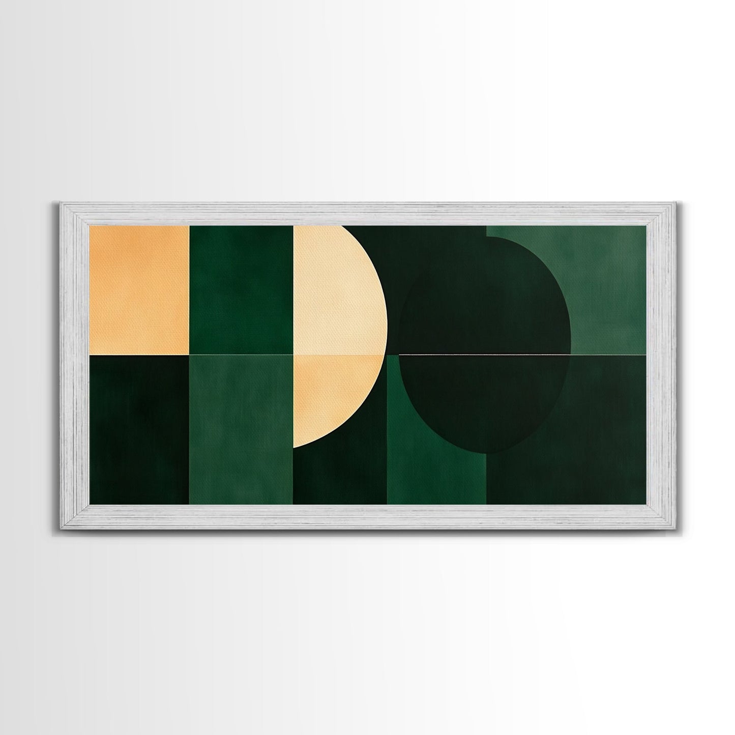Extra Large Horizontal Emerald Green Geometric Mid Century Modern Wall Art, Framed Canvas Print