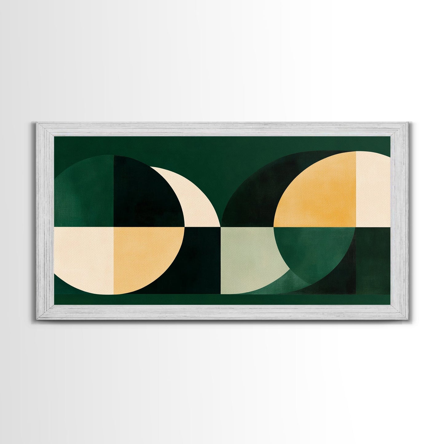 Extra Large Horizontal Emerald Green Geometric Mid Century Modern Wall Art, Framed Canvas Print, Oversized Art