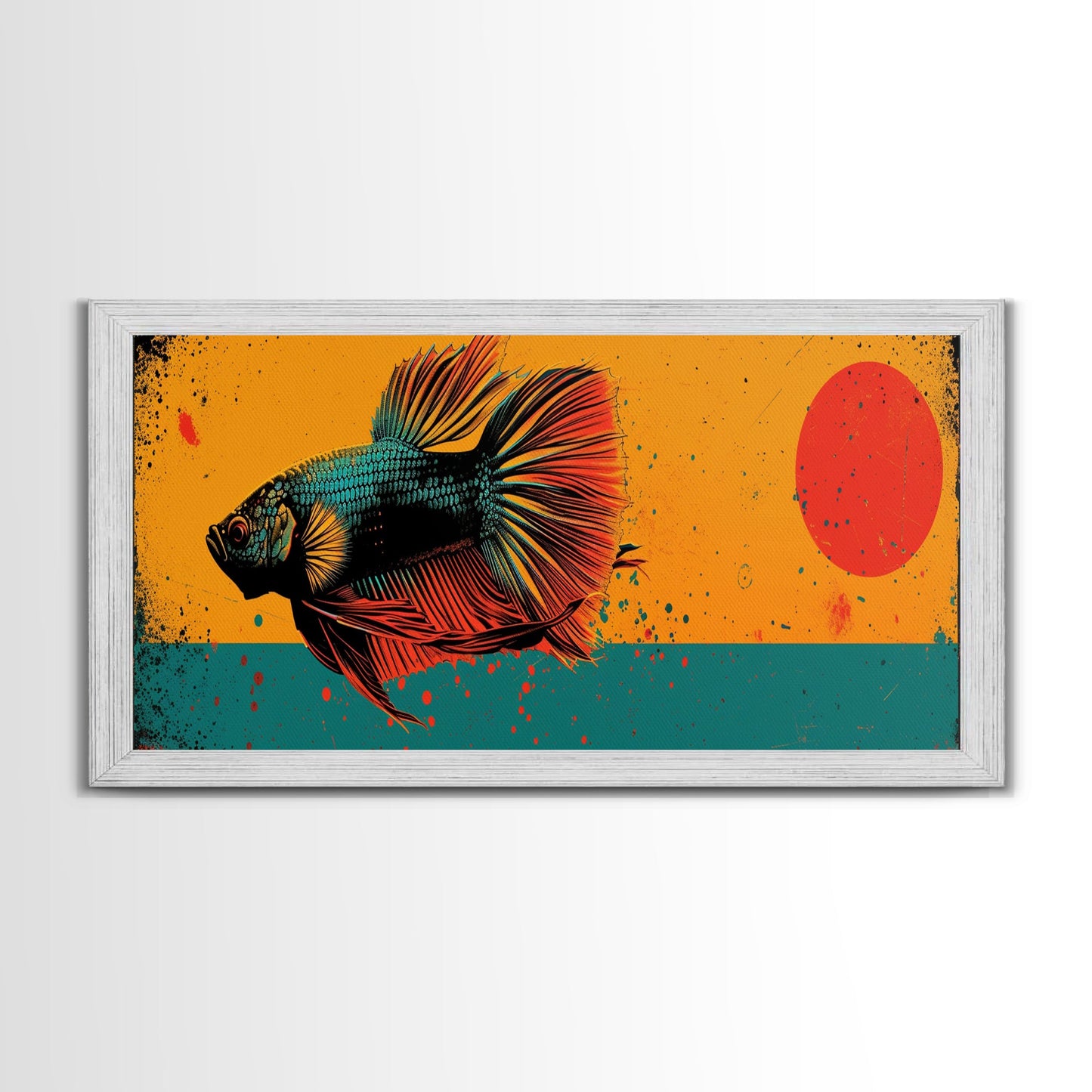 Retro 80s Style Painting of a Betta Fish, Framed Canvas Print, Home Decor Gift Artwork, Fish Painting, Betta Fish Art