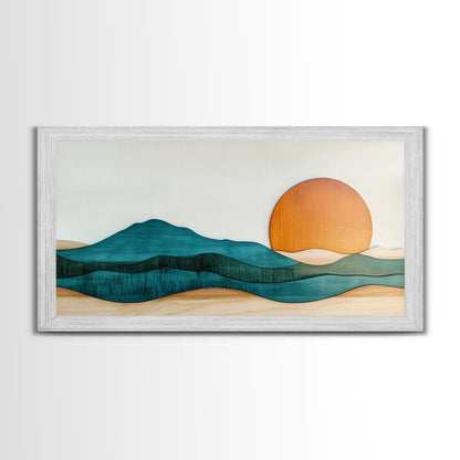 Beautiful Sunset Landscape Painting Print, Minimalist Decor, Eclectic Boho or Kitsch Wall Art