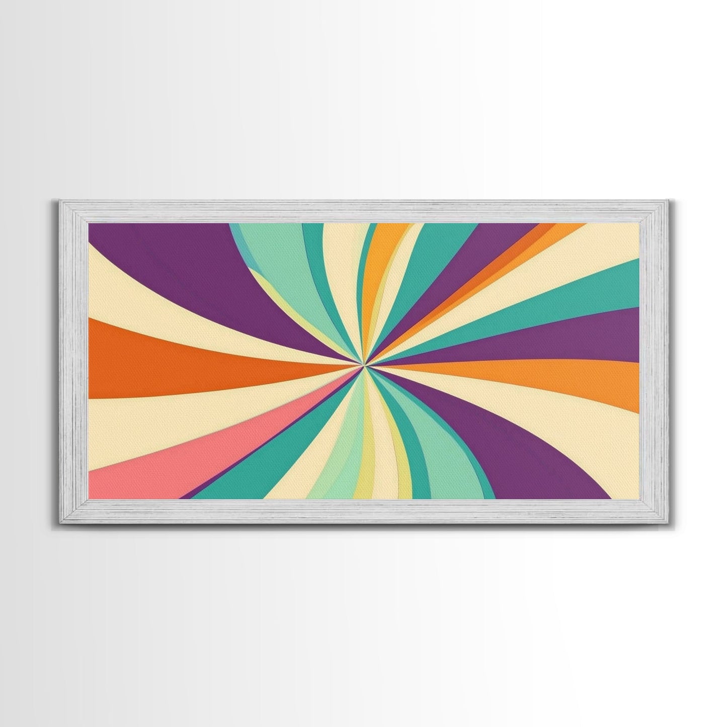 Mid Century Modern Framed Bauhaus Style Wall Art, Canvas Retro Decor, Horizontal Panoramic Wide and Narrow Wall Art Painting