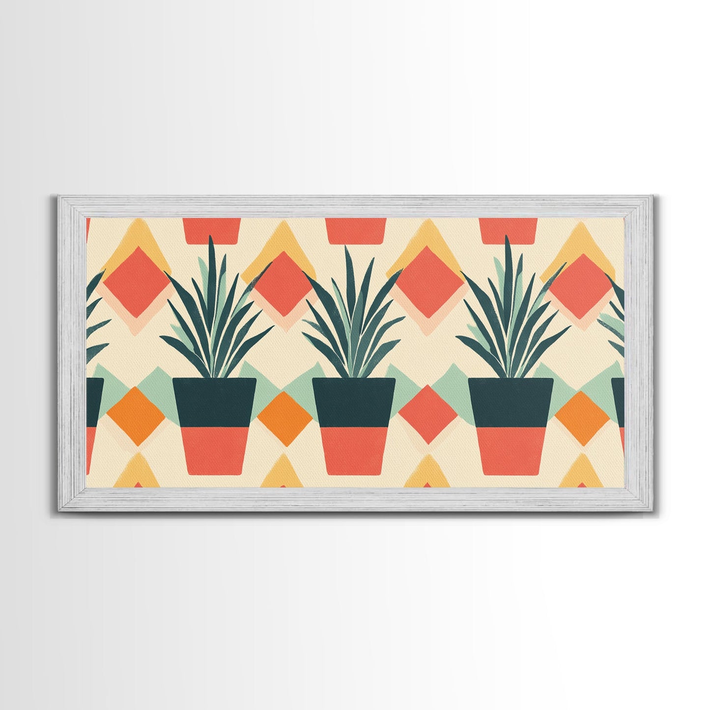 Mid Century Modern Botanical Print, Wood Framed Canvas Art, Botanical Wall Art, Boho Style Southwestern Pueblo Art