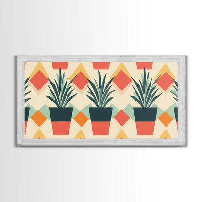 Mid Century Modern Botanical Print, Wood Framed Canvas Art, Botanical Wall Art, Boho Style Southwestern Pueblo Art