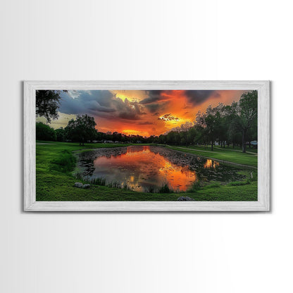 Sunset Over The Golf Course, Framed Canvas Print, Photography Style Wall Art, Beautiful Home Decor, Rustic Farmhouse Decor