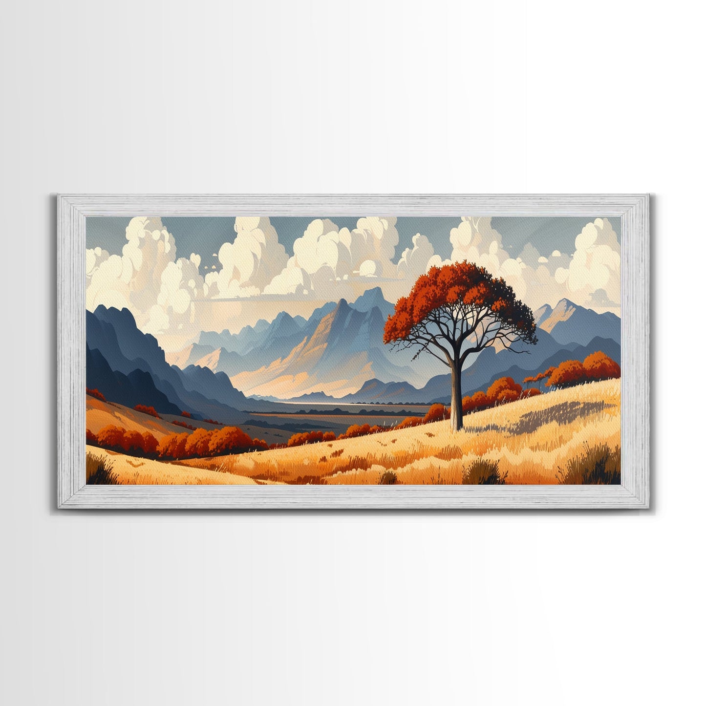 Landscape Print, Muted Southwestern Landscape, Hazy Mountain Valley Oil Painting Print, Panoramic Wall Art, Calm Above Bed Art