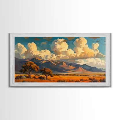 Home On The Mountains Framed Canvas Print, Southwestern Wall Art, Beautiful Home Decor For Above Sofa Or Couch, Rustic Farmhouse Art