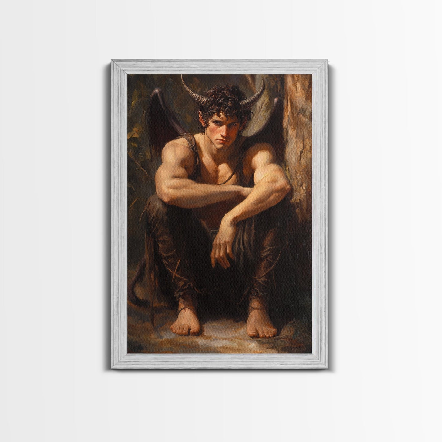 The Satyr Dark Macabre Wall Art, Framed Canvas Print, Dark Academia, Satyr Oil Painting, Halloween Decor