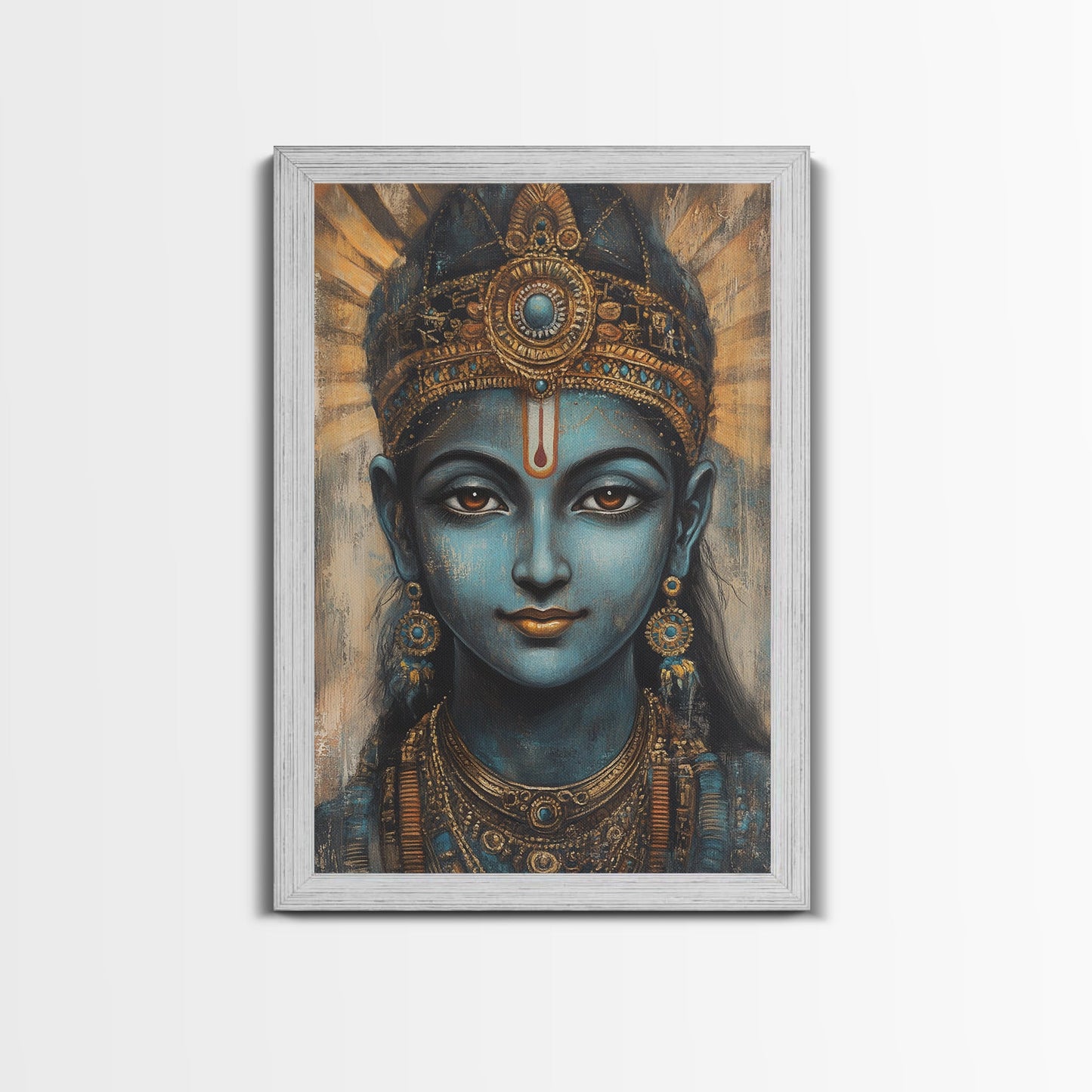 Madhubani Wall Art, Framed Canvas Print, Madhubani Style Decor, Madhubani Painting, Krishna Art