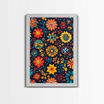 Mexican Tile Pattern Wall Art, Framed Canvas Print, Chicano Wall Art, Mexicano Wall Art, Textile Inspired Wall Decor