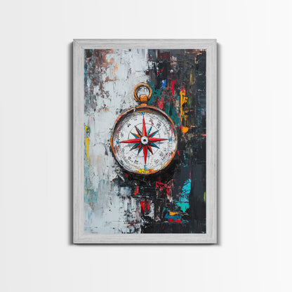 Compass Wall Art Framed Canvas Print, Travel Decor, Vacation Gift, Travel Gift, Home Decor, Compass Painting, Nautical Nursery Decor