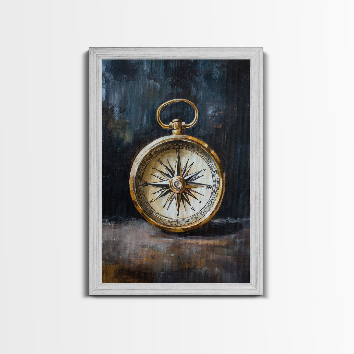 Weathered Compass Wall Art, Nautical Coastal Home Decor Wall Art Framed Canvas Print, Rustic Seaside Accent Piece, Statement Piece, Rustic Decor