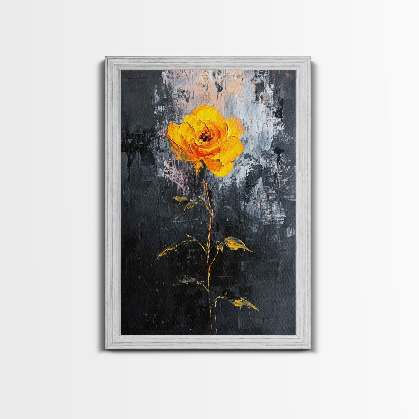 Abstract Painting Print of a Yellow Rose, Framed Canvas, Wood Framed Art, Modern Farmhouse Decor, Rose Painting, Rose Art