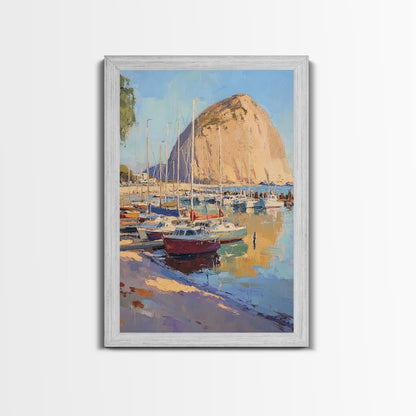 Italian Seaside Village Framed Canvas Print, Sailboat Painting, Italy Painting, Italy Decor, Vacation Gift Idea, Maine Oil Painting, Nautical Home Decor