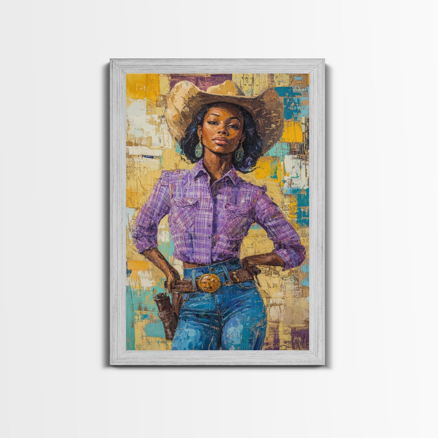 Black Cowgirl Painting Print, Rustic Modern Farmhouse, Afrocentric Wall Art, Southwestern Home Decor, African American Art