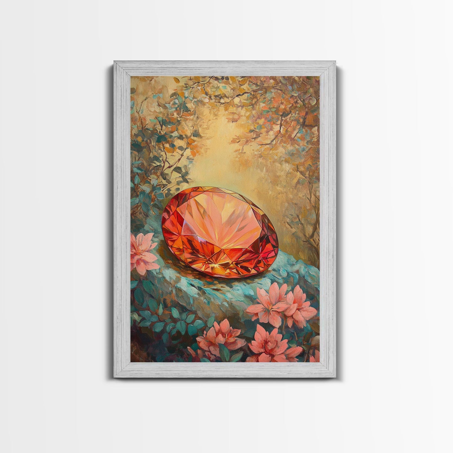 Gemstone Painting Print, Framed Canvas Print, Gemstones Wall Art, Precious Stone Painting, Red Gem, Ruby Painting, Antique Minerals Art