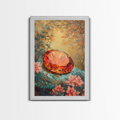 Gemstone Painting Print, Framed Canvas Print, Gemstones Wall Art, Precious Stone Painting, Red Gem, Ruby Painting, Antique Minerals Art