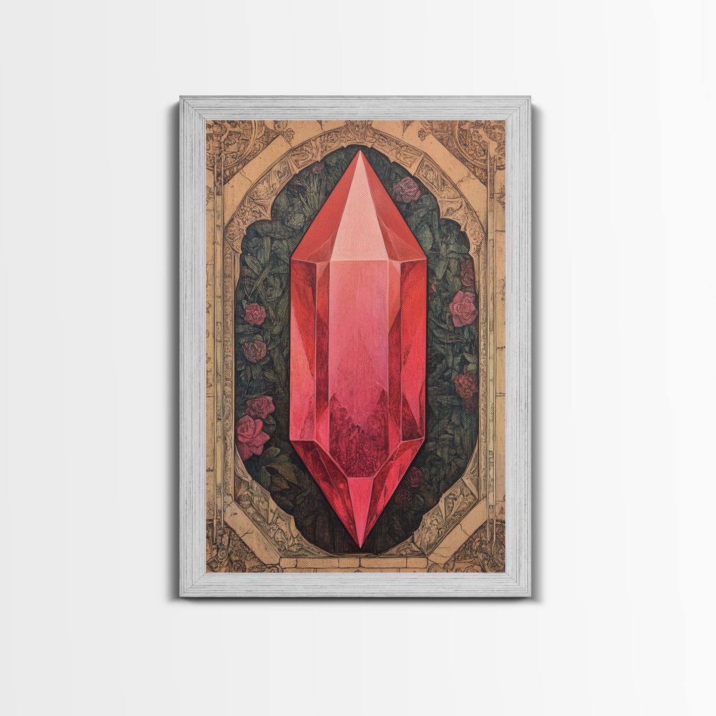 Ruby Painting Print, Framed Canvas Print, Gemstones Wall Art, Precious Stone Painting, Red Gem, Ruby Painting, Antique Minerals Art