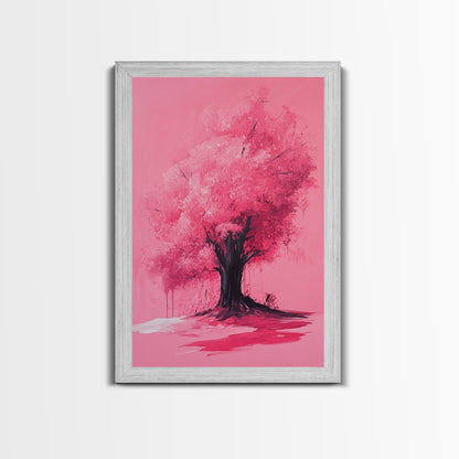 Pink Maple Tree Preppy Painting Print, Girl's Dorm Room Wall Art Home Decor, Trendy Wall Art, Pink Decor