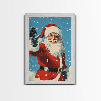 Portrait of Santa Waving Framed Canvas Print, Santa Painting, Santa Art, Santa Home Decor, Christmas Wall Art, Seasonal Christmas, Clearance Christmas