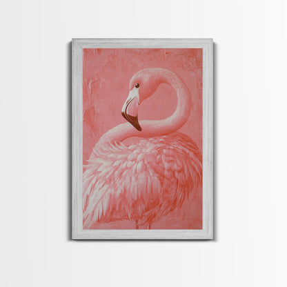 Pink Flamingo Painting Print, Preppy Trendy Wall Art, Animal Print, Framed Canvas Print, Wood Framed Art, Dorm Decor, Apartment Art