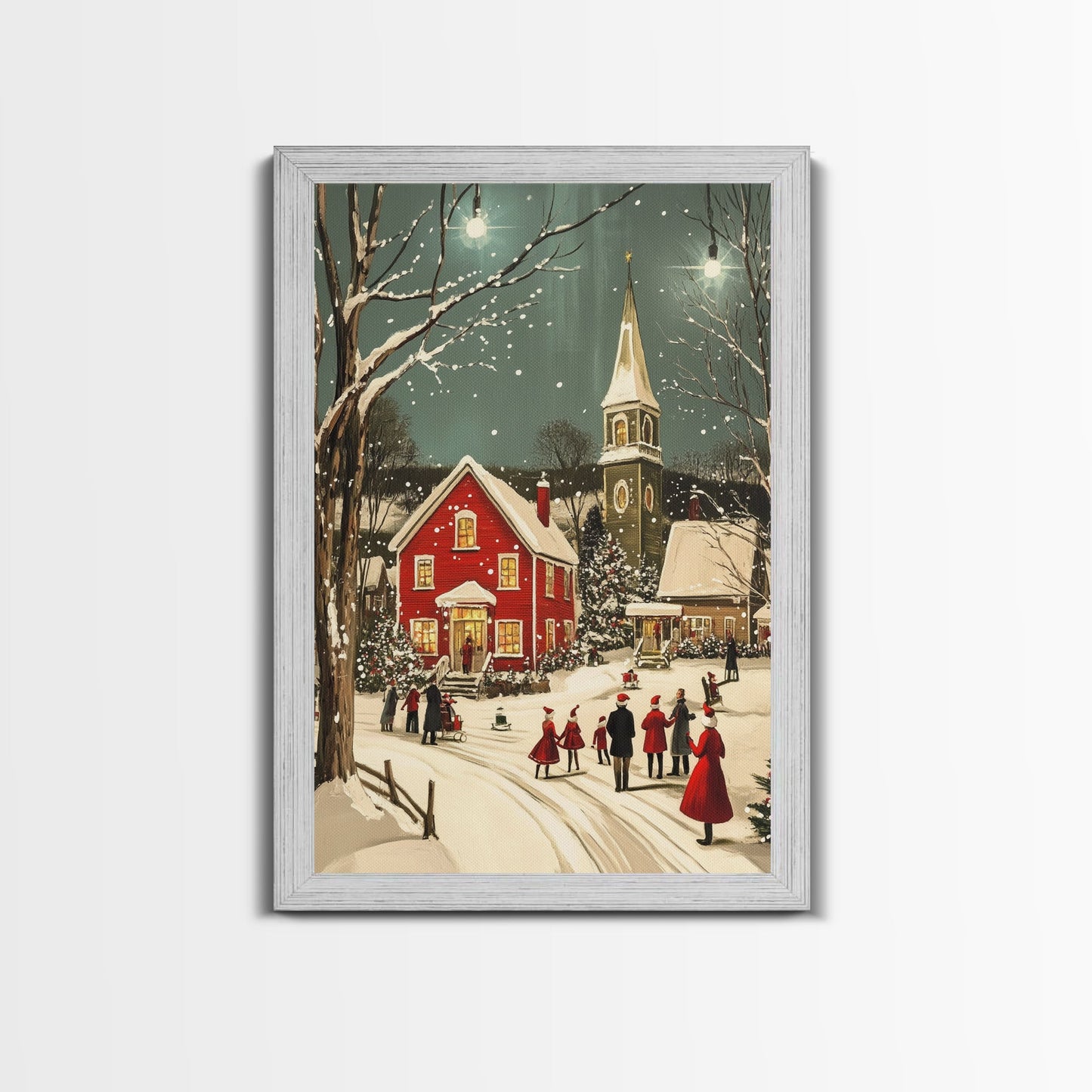 Small Town Christmas Painting Print, Christmas Village Art, Christmas Village Painting, Christmas Home Decor, Christmas Living Room Art