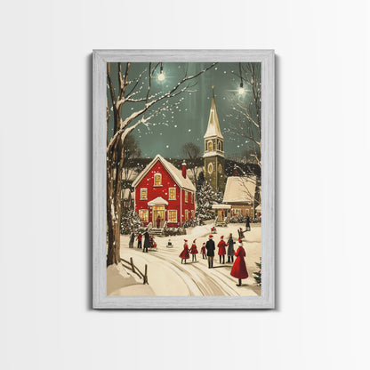 Small Town Christmas Painting Print, Christmas Village Art, Christmas Village Painting, Christmas Home Decor, Christmas Living Room Art