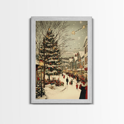 Christmas in Demark Framed Canvas Print, European Christmas Village Wall Art, Snowy Christmas Village Print, Christmas Prints, Xmas Art
