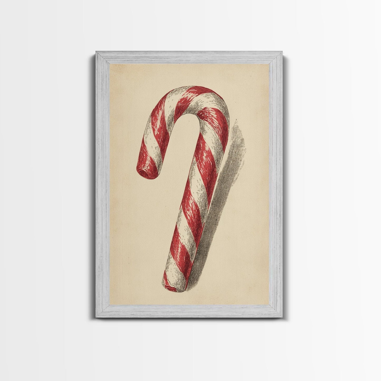 Christmas Wall Art - Candy Cane Sketch - Framed Canvas Print - Candy Cane Decor - Christmas Home Decor