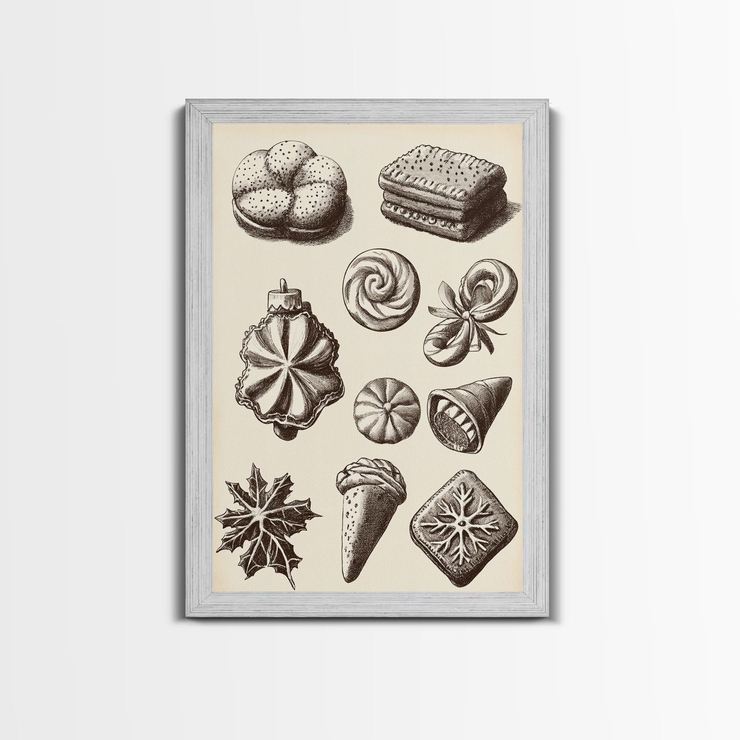 Cute Christmas Cookies Canvas Print - Framed Canvas - Minimalist Christmas Art - Boho Christmas Art - Rustic Christmas Art