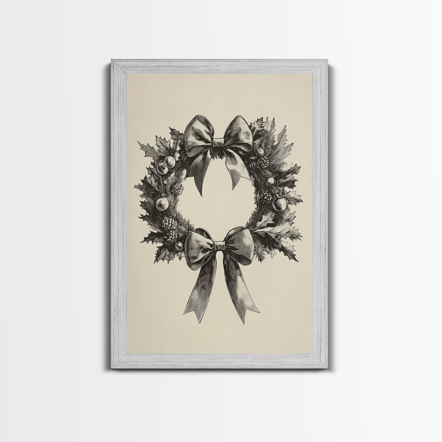 Sketch of a Christmas Wreath Canvas Print - Framed Canvas - Minimalist Christmas Art - Boho Christmas Art - Rustic Christmas Art