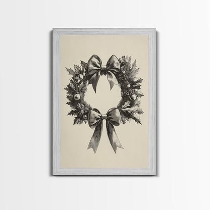 Sketch of a Christmas Wreath Canvas Print - Framed Canvas - Minimalist Christmas Art - Boho Christmas Art - Rustic Christmas Art