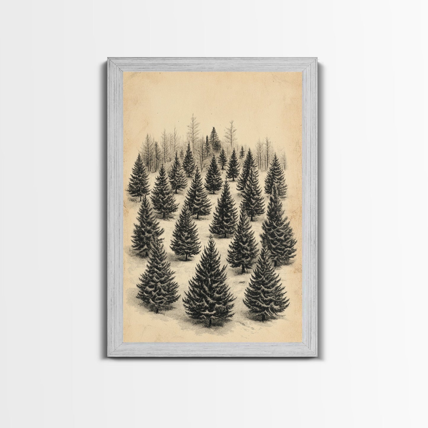 Christmas Tree Farm Art Canvas Print - Framed Canvas - Minimalist Christmas Art - Boho Christmas Art - Rustic Christmas Art