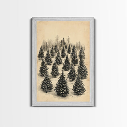 Christmas Tree Farm Art Canvas Print - Framed Canvas - Minimalist Christmas Art - Boho Christmas Art - Rustic Christmas Art