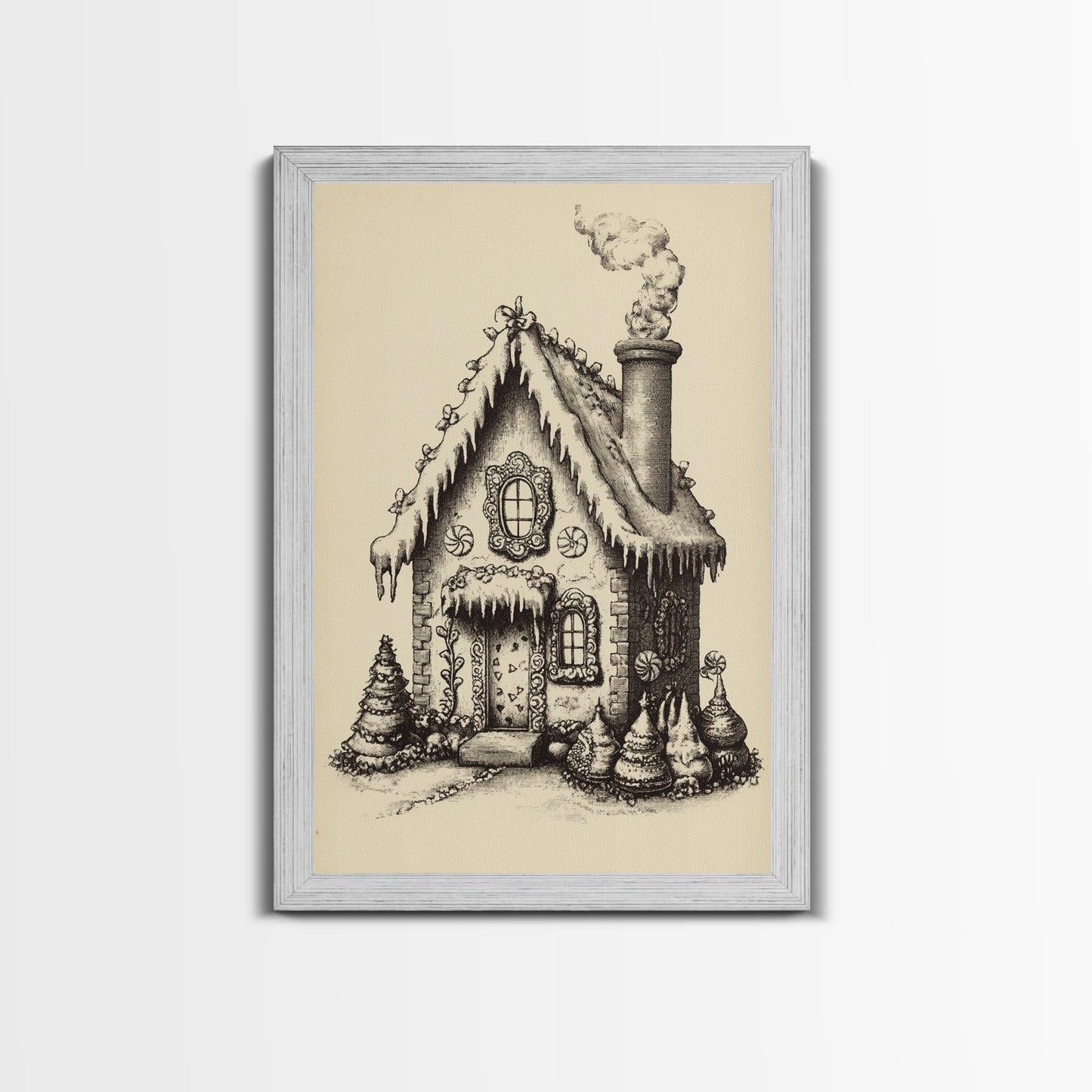 Vintage Gingerbread House Canvas Print - Framed Canvas - Minimalist Christmas Art - Boho Christmas Art - Rustic Christmas Art
