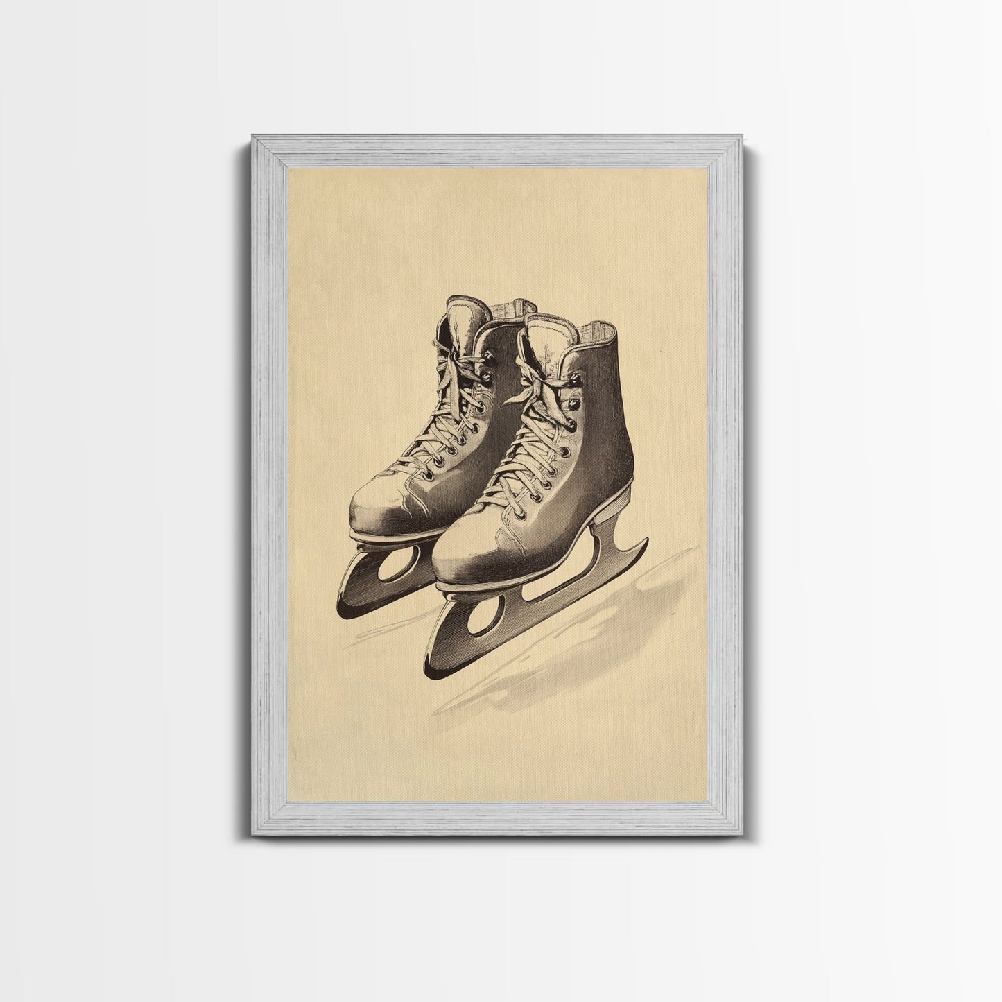 Vintage Ice Skates Canvas Print - Framed Canvas - Minimalist Christmas Art - Boho Christmas Art - Rustic Christmas Art