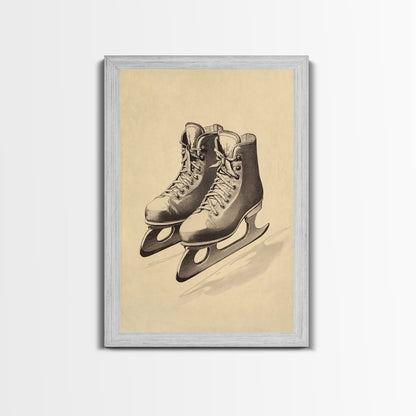 Vintage Ice Skates Canvas Print - Framed Canvas - Minimalist Christmas Art - Boho Christmas Art - Rustic Christmas Art